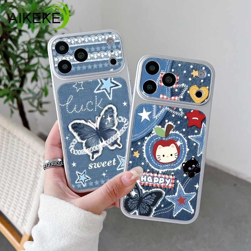 Capa De Telefone Jeans Borboleta De Luxo Para Samsung Galaxy A57 A56 A55 A54 A53 A52 A52S A51 A50 A50S M40S A30 A30S A73