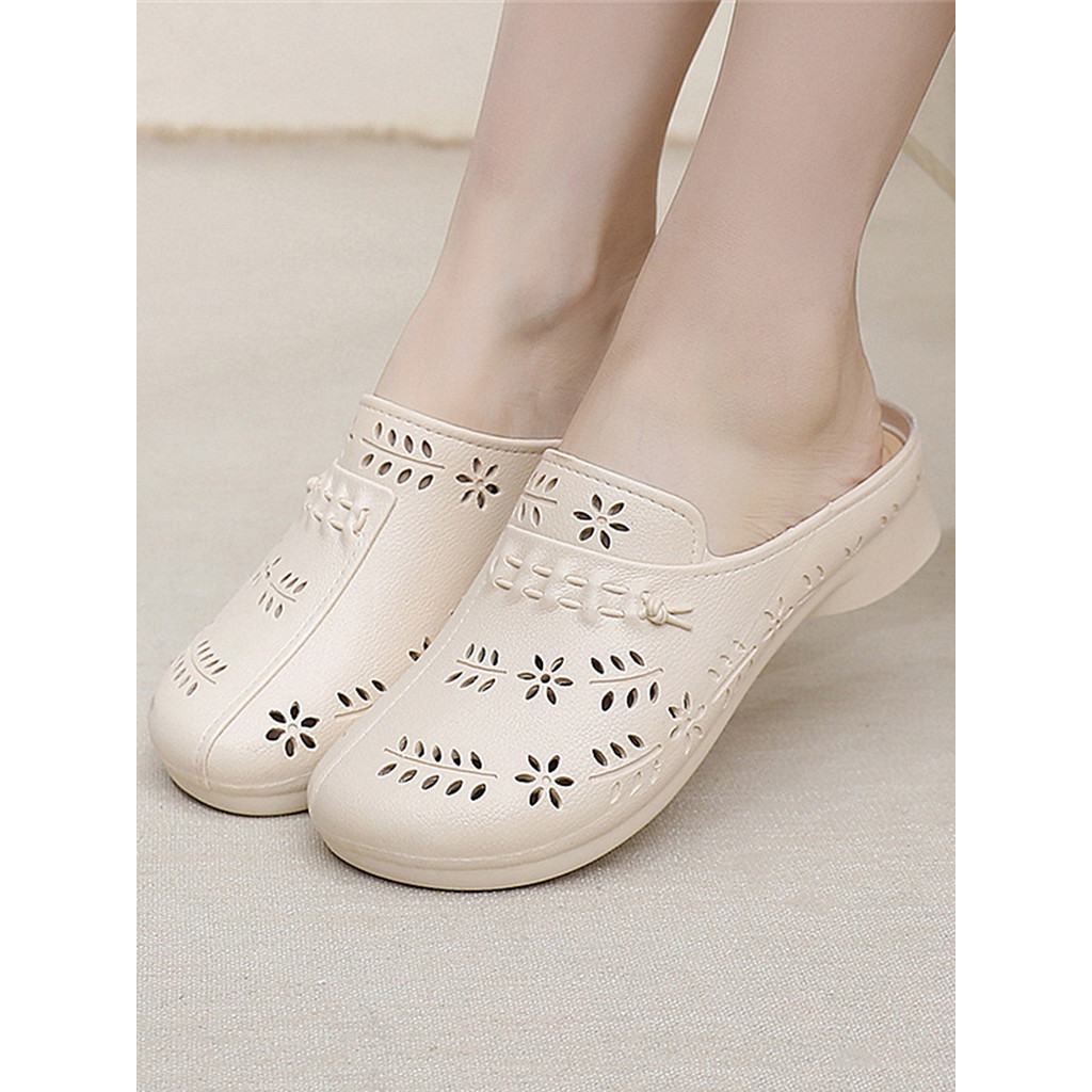 Casual oco Baotou buraco sapatos femininos verão respirável antiderrapante um Pedal sandálias leves chinelos de plástico