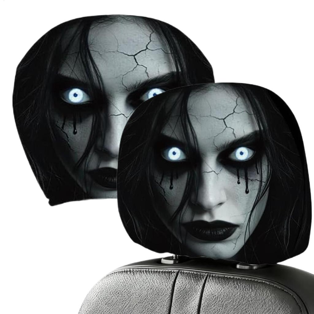 2 Peças Capas De Encosto De Cabeça De Carro Horror Monstro Sem Olhos Impresso Modelos Elásticos De Assento heqoibr