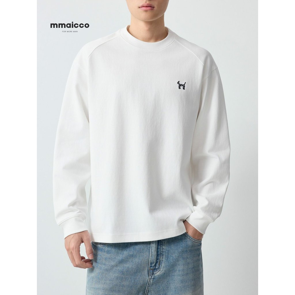 Momaike roupas masculinas Gaozhi Commuter bordado moletom masculino 2026 primavera novo estilo em torno do pescoço caído