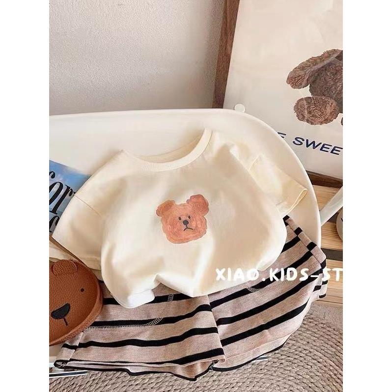 Verão crianças puro algodão de manga curta camiseta meninos meninas estilo coreano moda topos meninas bebê bonito urso i