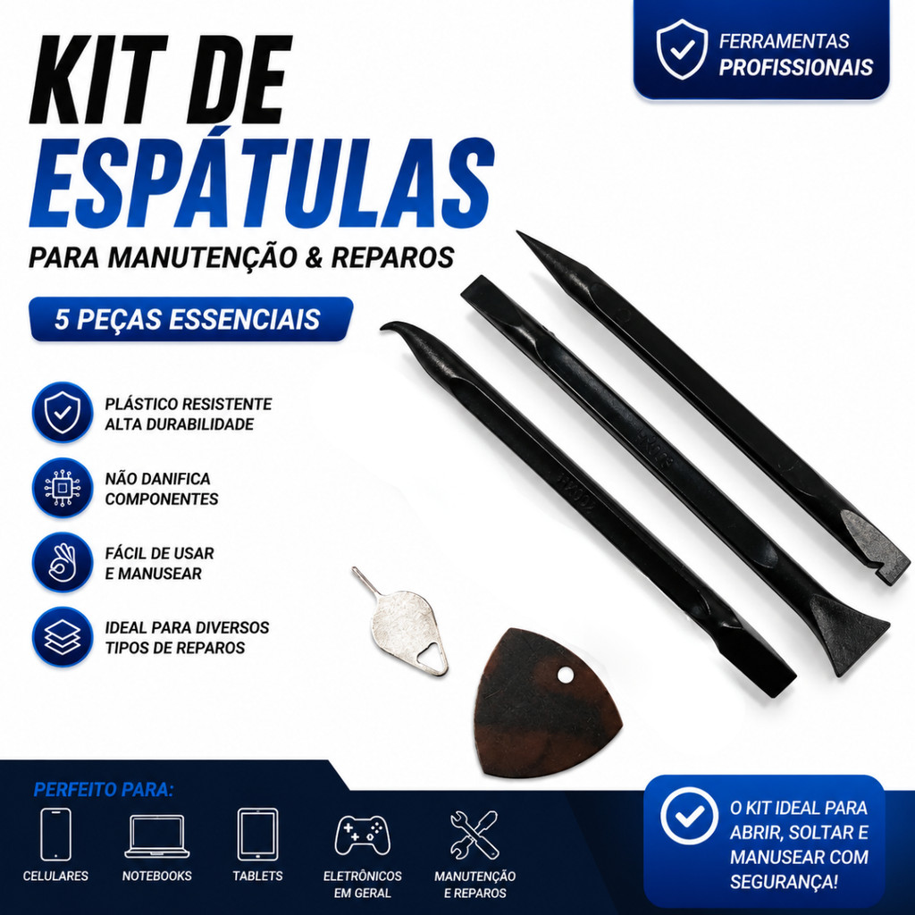 Kit Espátulas Palheta Desmontagem Abertura Celular Notebook Equipamento Eletrônicos Profissional