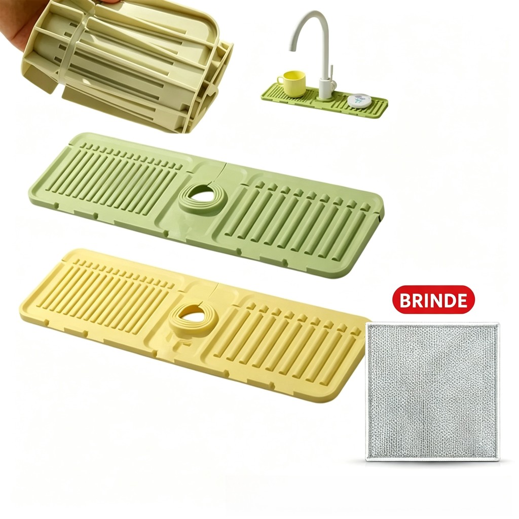 Protetor de Torneira Silicone - Tapete Absorvente Cozinha e Banheiro - Kit Banheiro Acessórios