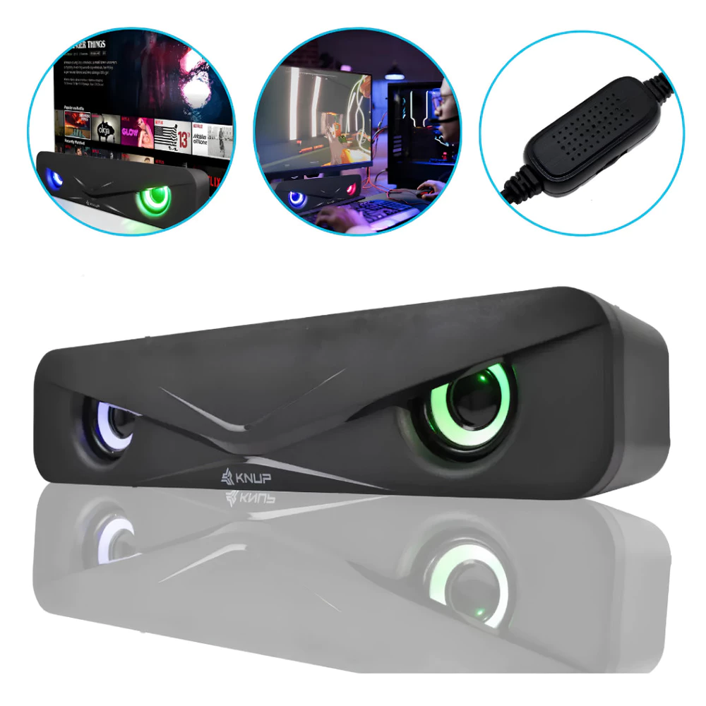 Caixa de Som Multimídia Para Computador Soundbar LED RGB Tv 6W USB 3,5mm Compatível Windows