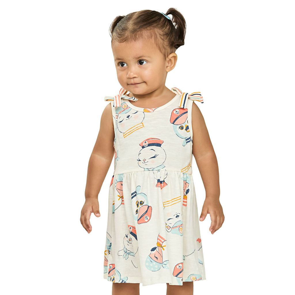 Vestido Bebê Menina Flamê Com Laços Elian Bege