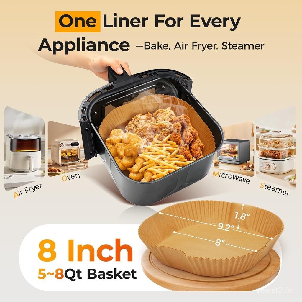 Forros de papel para air fryer, 125 folhas de papel pergaminho, forros descartáveis para air fryer para uso em micro-ond