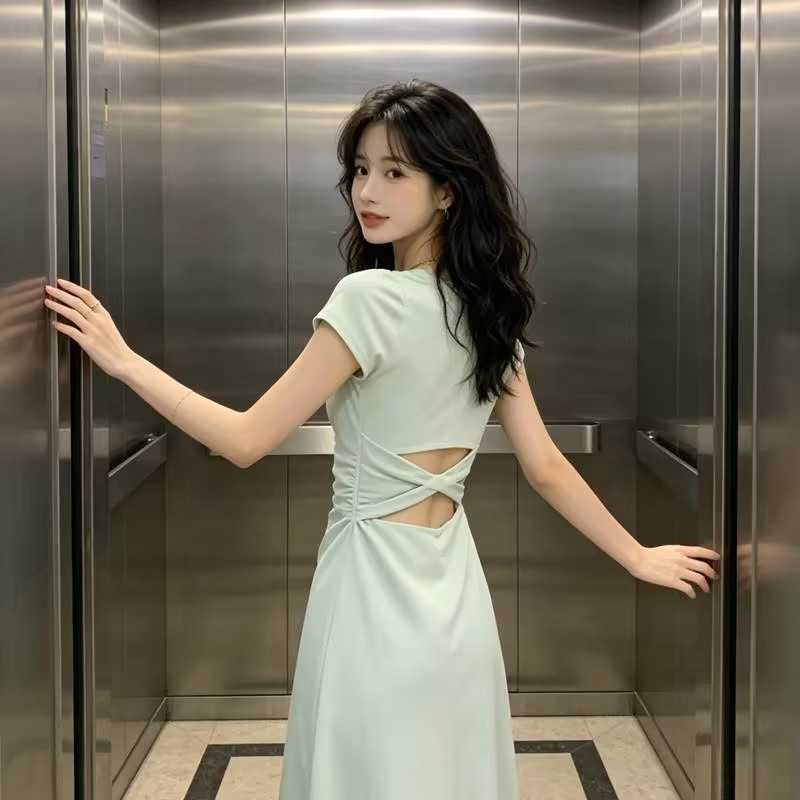 Vestido de pescoço quadrado feminino verão irmã real estilo dez milhares de estilos estilo francês elegante Slim fit Hip