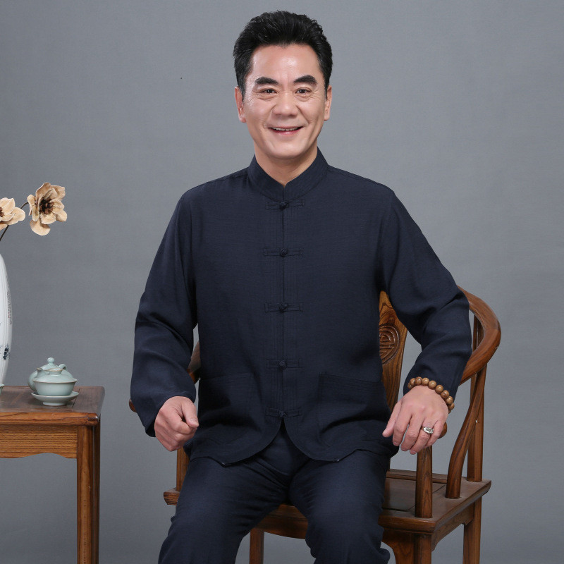 Don Roupas Yaju masculinas de algodão roupas étnicas de meia-idade idosos Hanfu manga comprida masculina 7.19