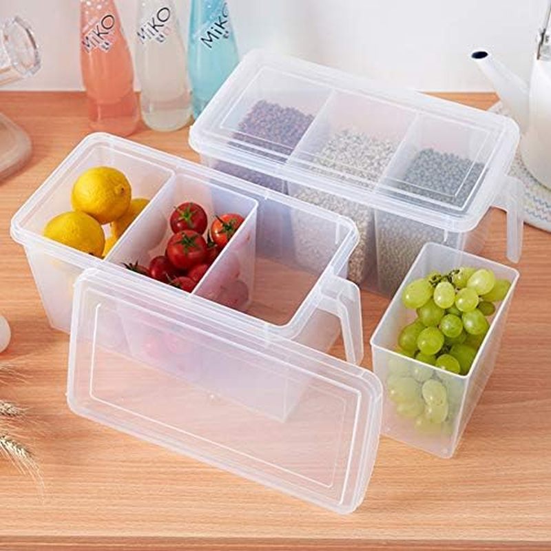 MineDecor 4 Pack 4.5L Recipientes De Armazenamento De Plástico Organizador Quadrado Alimentos De Geladeira Empilhável Al
