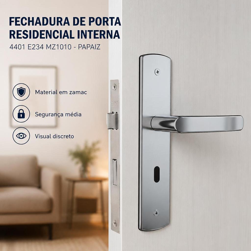 Fechadura de Porta Residencial Interna Espelho 4401 E234 MZ1010 - Papaiz — imagem 2 de 2