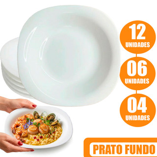 Jogo de Pratos Fundos Quadrados de Vidro Branco Opaline Temperado 4 6 12 Peças Sopa Macarrão Jantar Restaurante Nadir