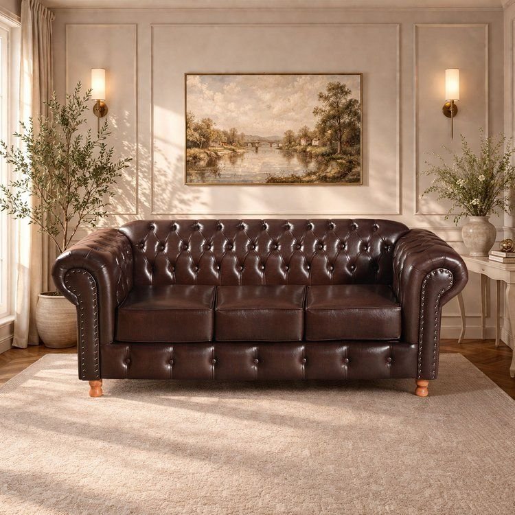 Sofá Chesterfield 3 Lugares Luís Xv Retrô - Coríssimo Café Café