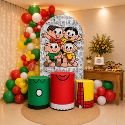 Capa Painel Romano Picolé + Cilindros Decoração Turma da Mônica Desenho Infantil Festa Aniversário