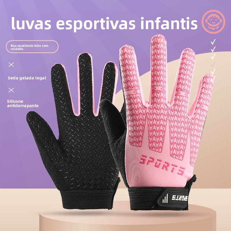 Luva de Ciclismo Infantil Dedo Completo e Meio Dedo Antiderrapante para Bike Esporte Skate Menino Menina