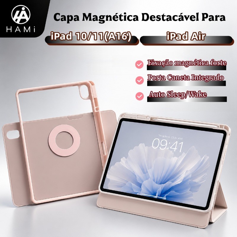 HAMI Capa Magnética Destacável para iPad 10/11(A16) e ipad Air com Auto Sleep e 