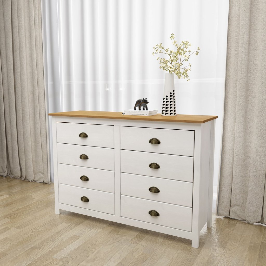 Cômoda 8 Gavetas Topázio 100% Madeira Maciça para Quarto Branco/Freijó Branco/Freijó
