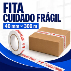 KIT Fita Adesiva Cuidado Frágil 40mm x 300m Sinalização Embalagem Envio Empacotamento