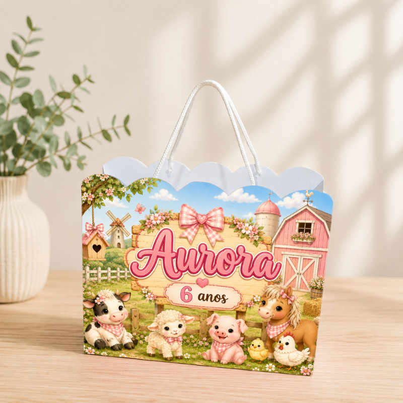 Sacolinha Personalizada Fazendinha Menina 2.0 Pegue e Monte Lembrancinha Aniversário Infantil Mimos Festa