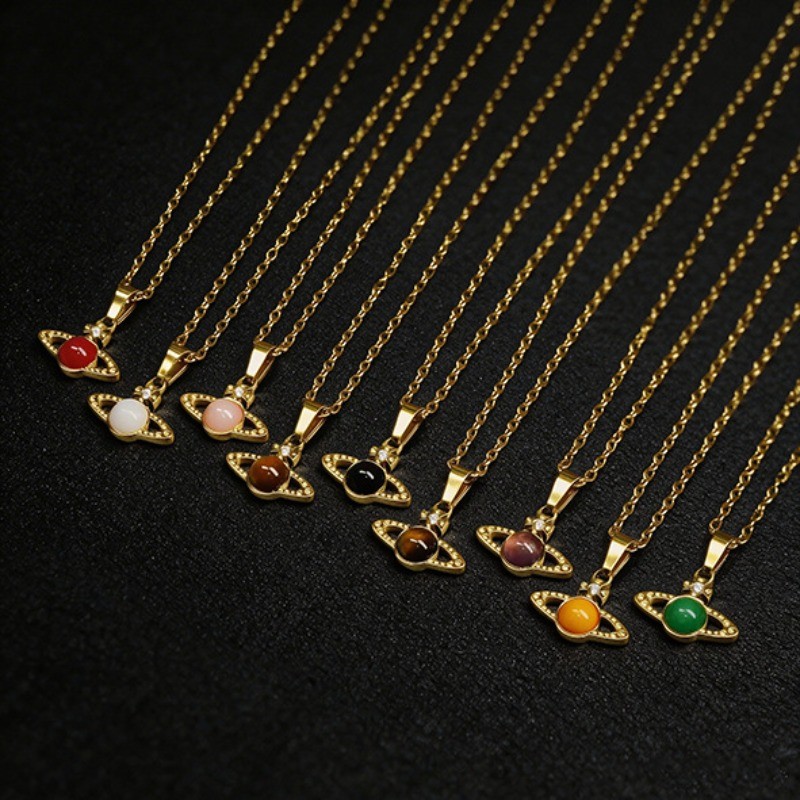 Colar de venda quente saturno pedra Natural olho de tigre colar banhado a ouro Real 18K luz luxo All-match Design colar