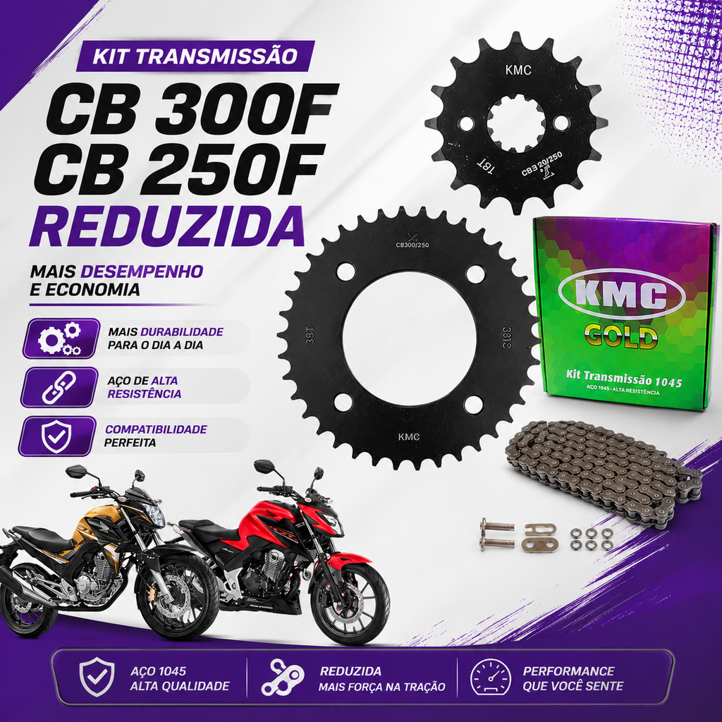 Kit Completo Relação Transmissão CB 250F Twister CB 300F Reduzida com Retentor