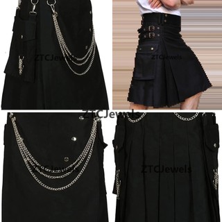 Steampunk Escocês Kilt Para Homens Tradicional Retro Tartan Saia Cosplay Festival Traje Moda Casual Cor Sólida Zíper