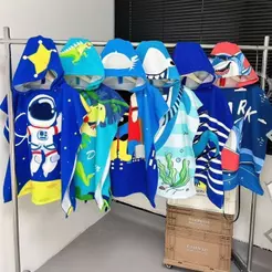 Roupão Infantil Menino E Menina Poncho Dinossauro Atoalhado Divertido Roupa de Banho Toalha Infantil Verão