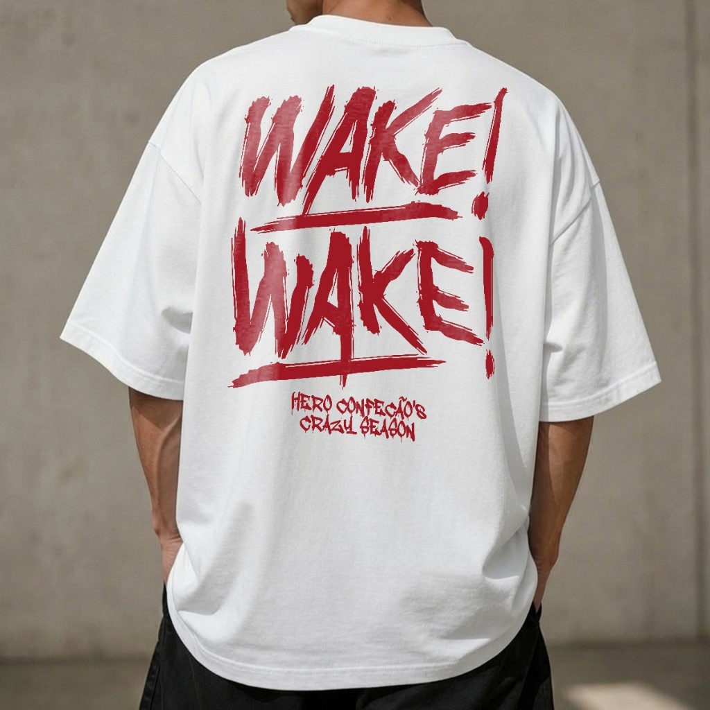 Camiseta Oversized Masculina Wake Hero Streetwear Algodão Premium Estampada Confortável