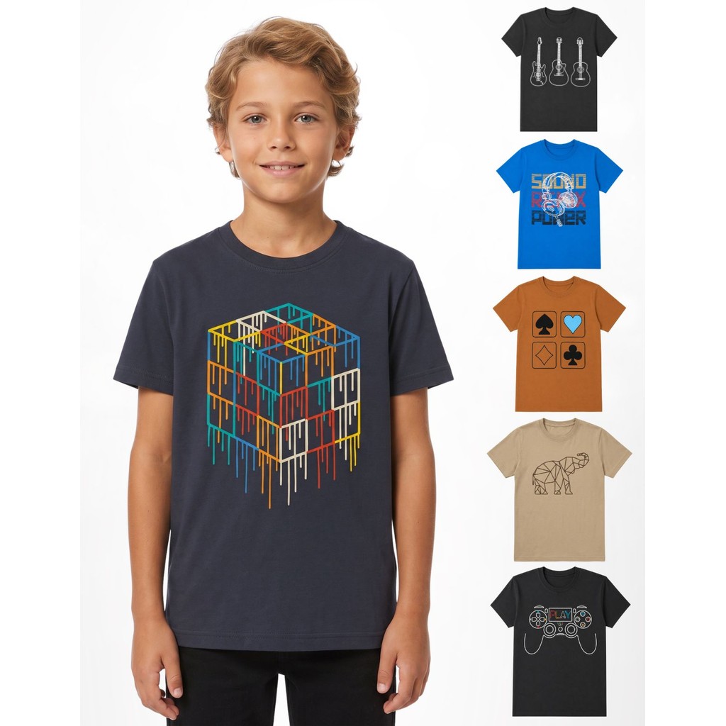 Kit 5 Camisetas Meninos Juvenil Manga Curta Blusa Infantil Algodão Casual Confortavel Sortidas