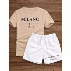 Conjunto Masculino Camiseta Milano Italia Short Tactel Casual Streetwear Verão Premium