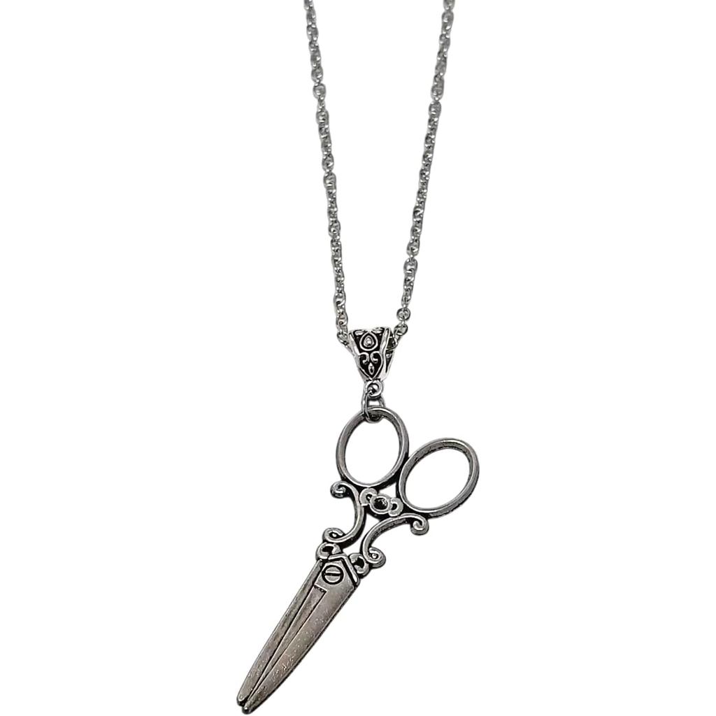 Colar com Pingente de Tesoura Vintage – Joia Gótica de Tesoura de Barbeiro em Prata Antiga Banhada a Ouro 18K para Cospl
