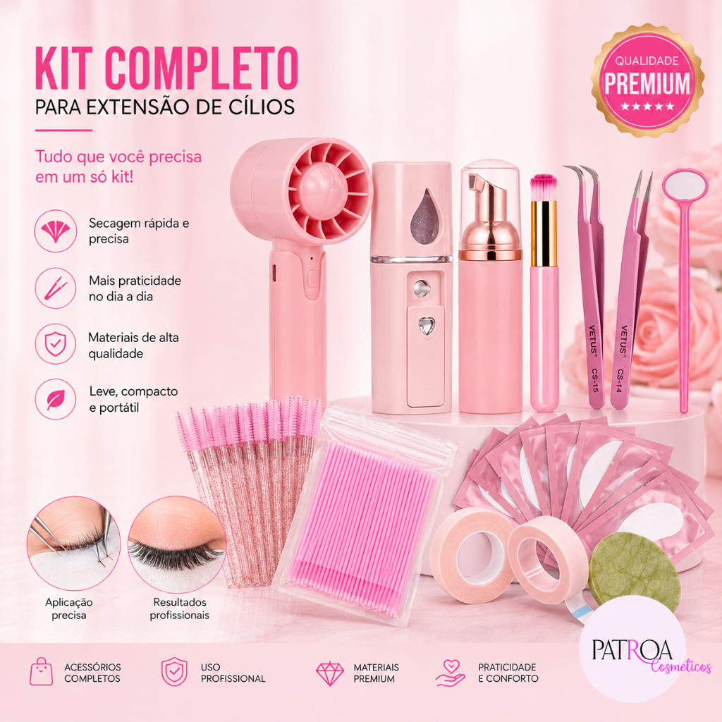Kit Completo Iniciante Extensão  De Cílios Nano Vaporizador Ventilador Escovinha Microbrush