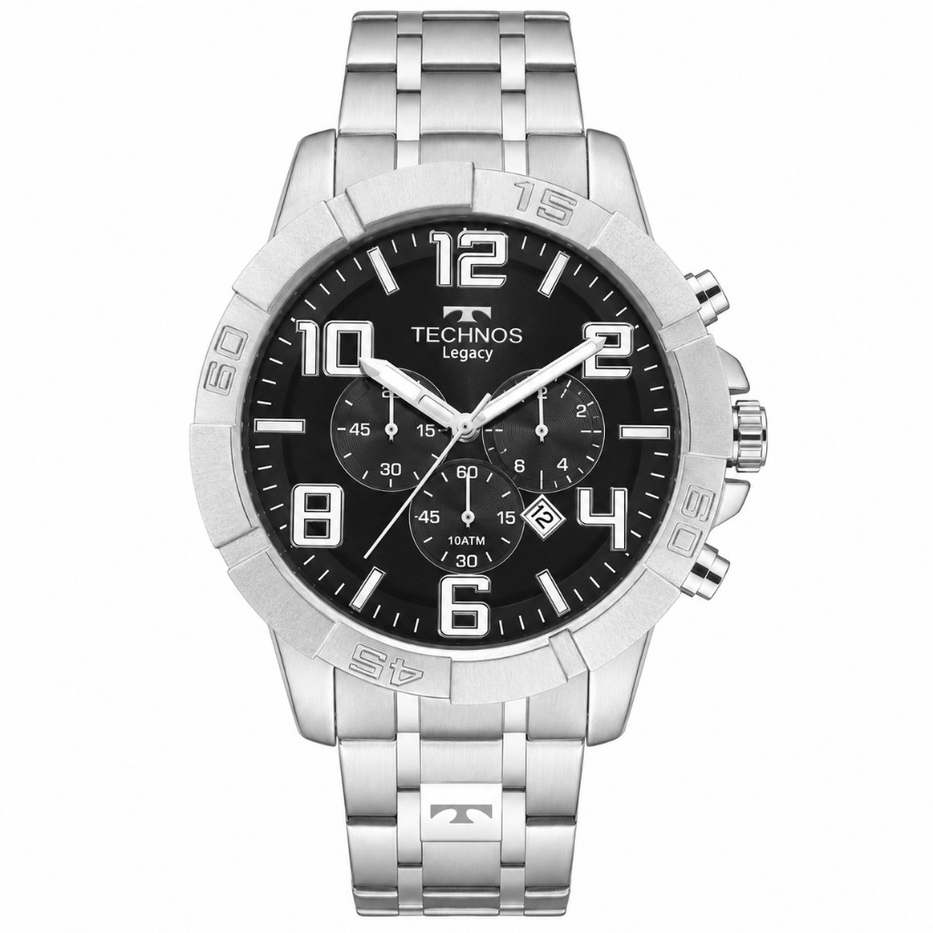 Relógio De Pulso Masculino Technos Legacy Prata Quartzo Cronógrafo Preto Similar