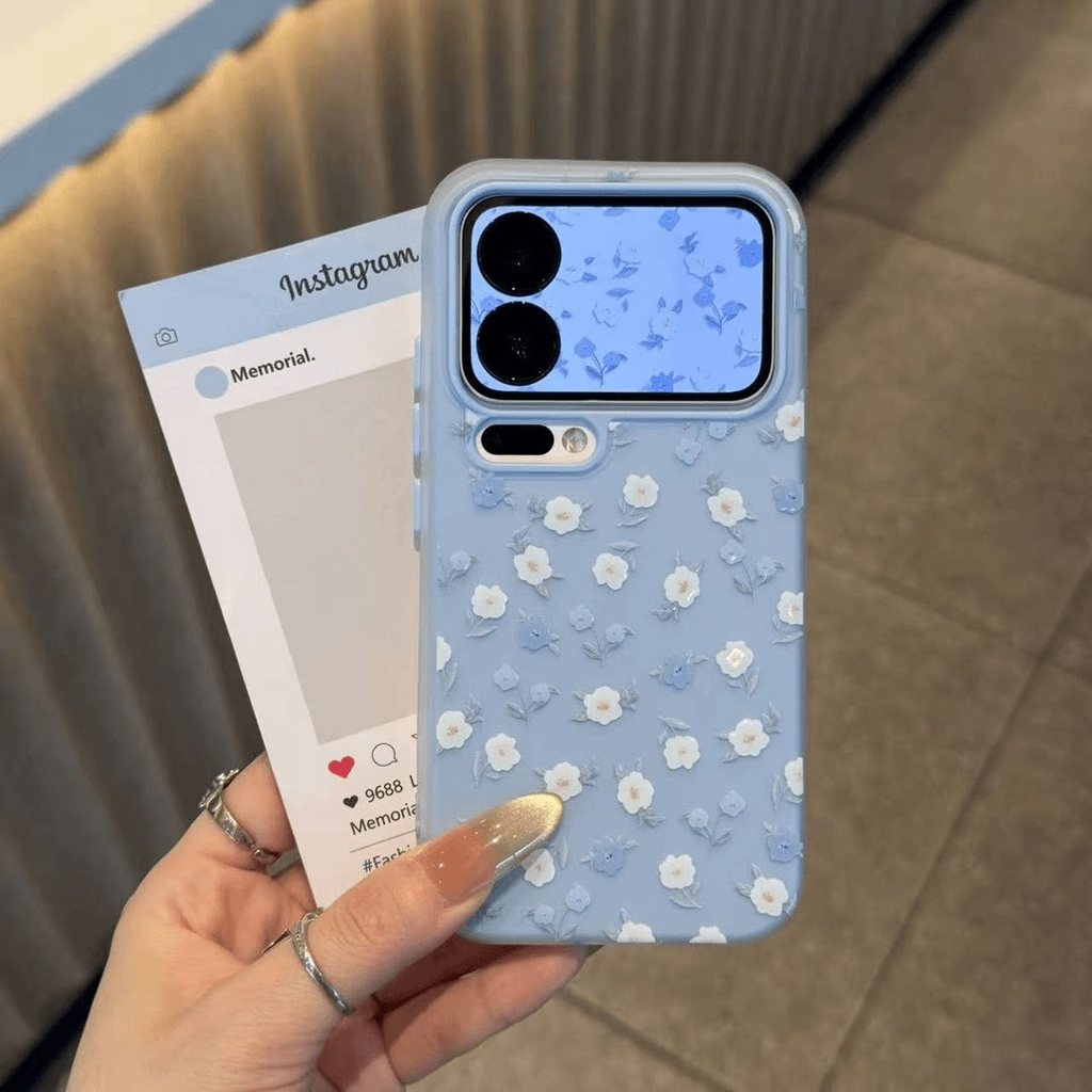Capa de Telefone 2 em 1 com Flores Azuis e Brancas para Samsung Galaxy A13 A12 A11 A10 A10s A07 A06 A05s A05 A04e A04s A