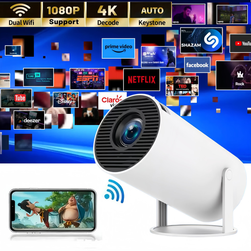 Projetor HY 300 4K HD 150 Polegadas Celular, Tv B0x, Xbox, PS, Pc, Wifi e Bluetooth Bivolt