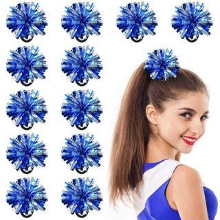 12 Peças de Elásticos de Cabelo com Pompons Metálicos para Cheerleading, Laços Elásticos para Fantasias de Festa, Pompon