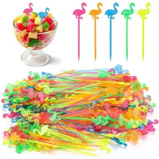 200 Palitos de Coquetel Flamingo para Aperitivos, Frutas e Artigos de Festa - Multicoloridos (3,2 Polegadas)