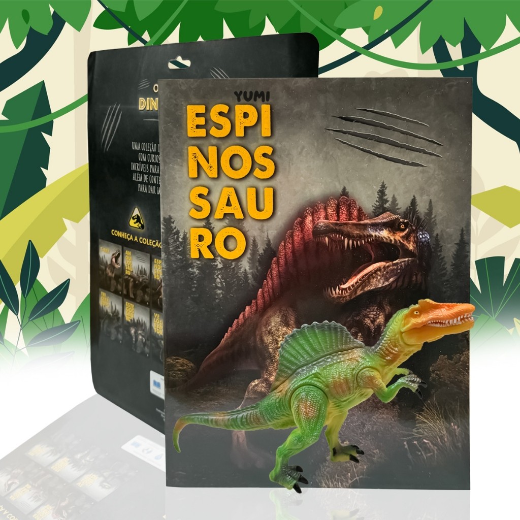 Livro Mundo Dos Dinossauros + Dinossauro Brinquedo Espinossauro Colecionável Art