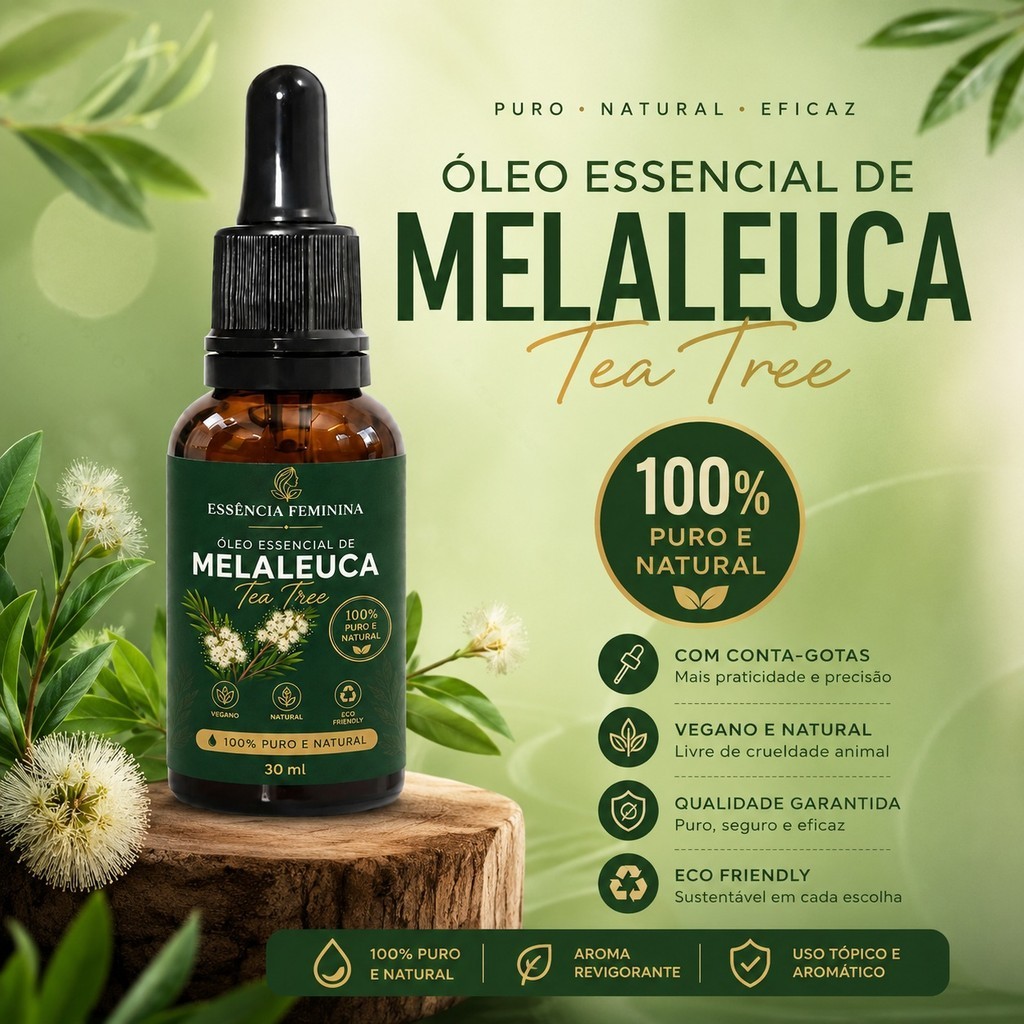 Óleo Essencial De Melaleuca Tea Tree 100% Puro 30ml Contra Micose Acne