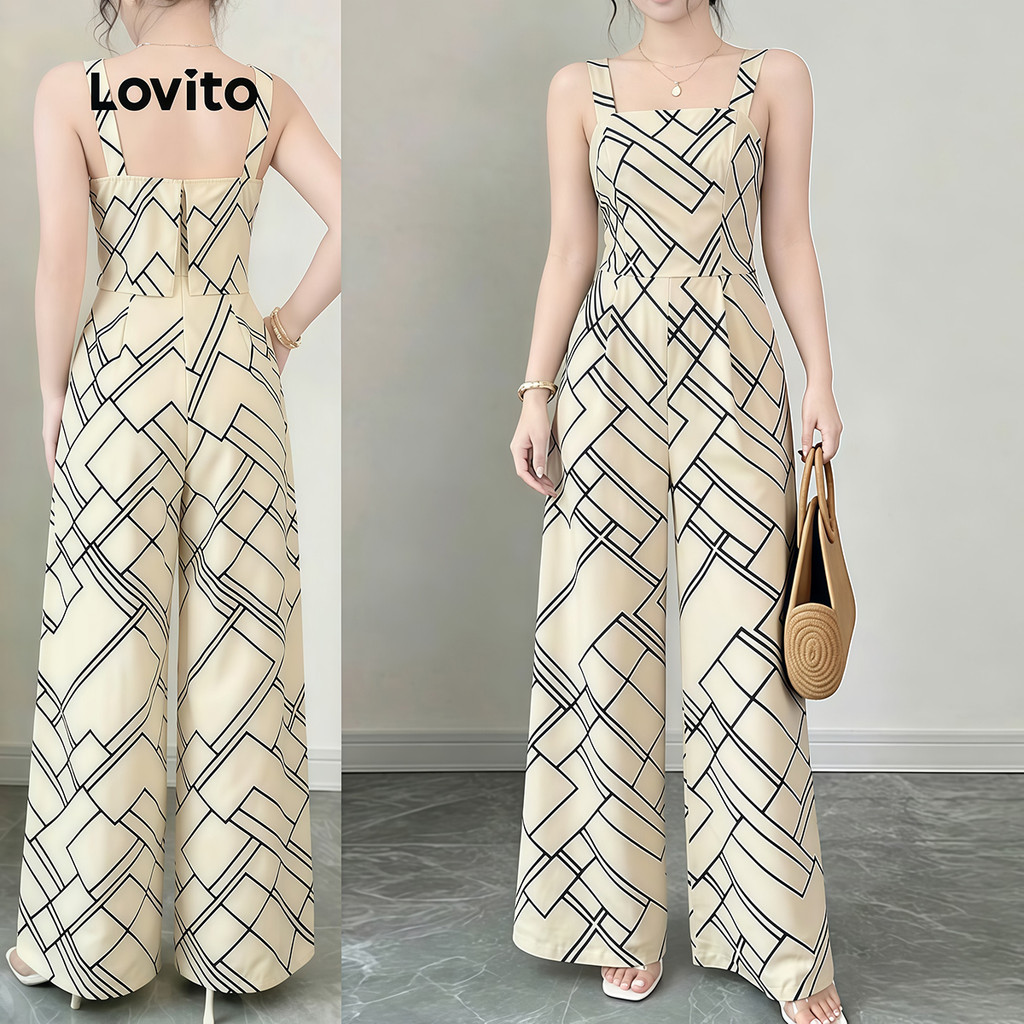 Lovito Macacão Elegante com Amarração Geométrica Nas Costas para Primavera/verão feminino LK6ED274
