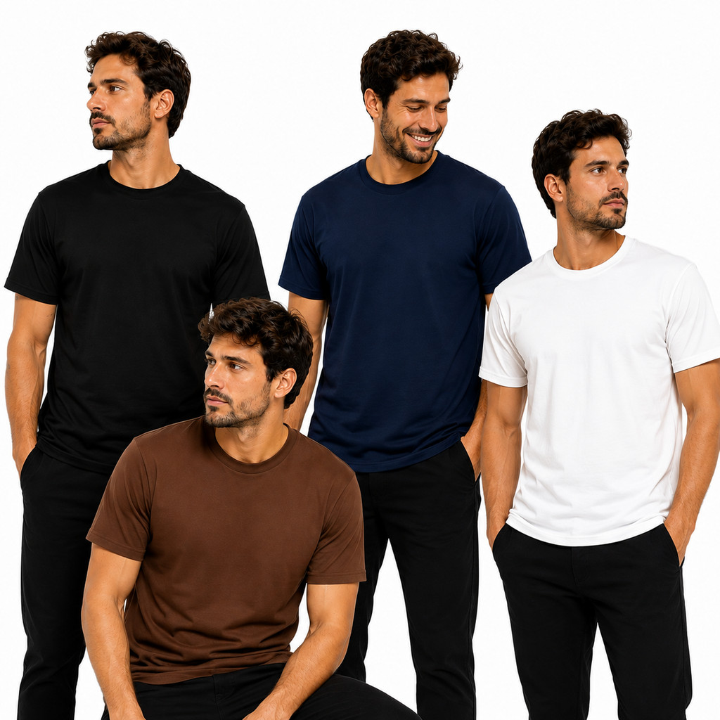 Kit 3 Camiseta Masculina 100% Algodão Premium Básica diversas Cores Lisa Gola Redonda Camisa