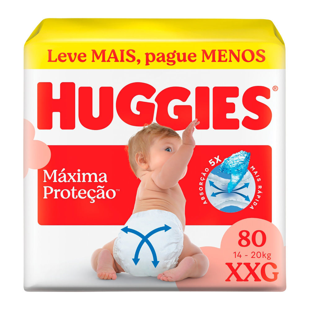 Imagem Fralda Huggies Máxima Proteção Tamanho XXG 80 Unidades Descartáveis