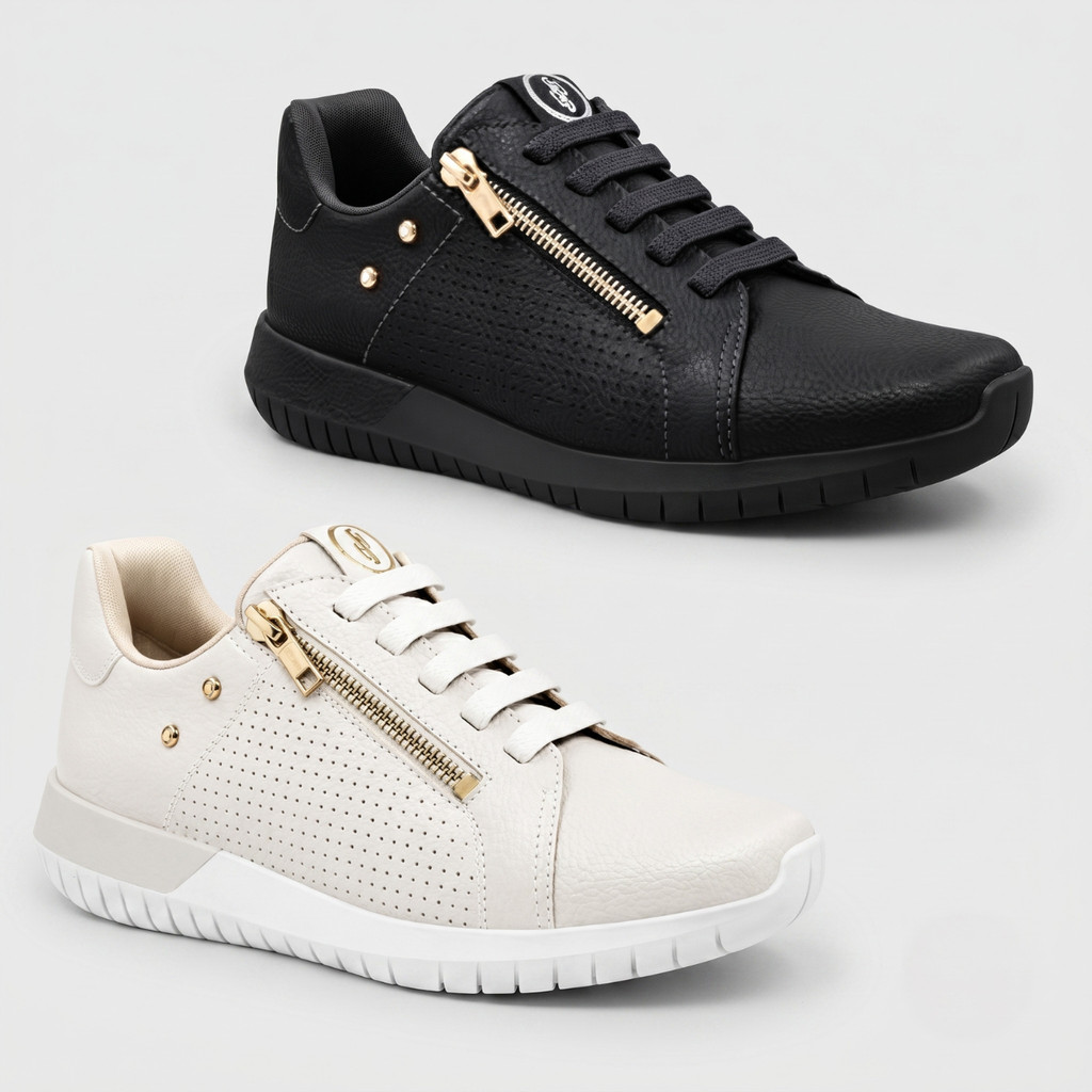 Tênis Feminino Usaflex Couro Zíper Calce Fácil Original