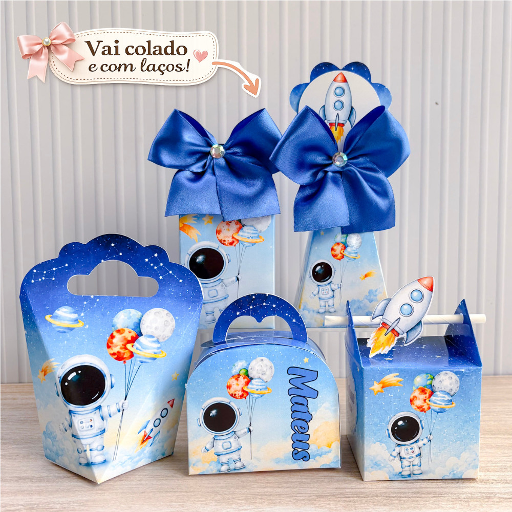 Kit 50 caixas de Festa Personalizado Astronauta Menino | Aniversário Astronauta| Lembrancinha de festa Astronauta
