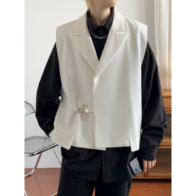Bonito terno colete primavera outono estilo Hong Kong ins Design colete jaqueta masculina versão coreana na moda solto s