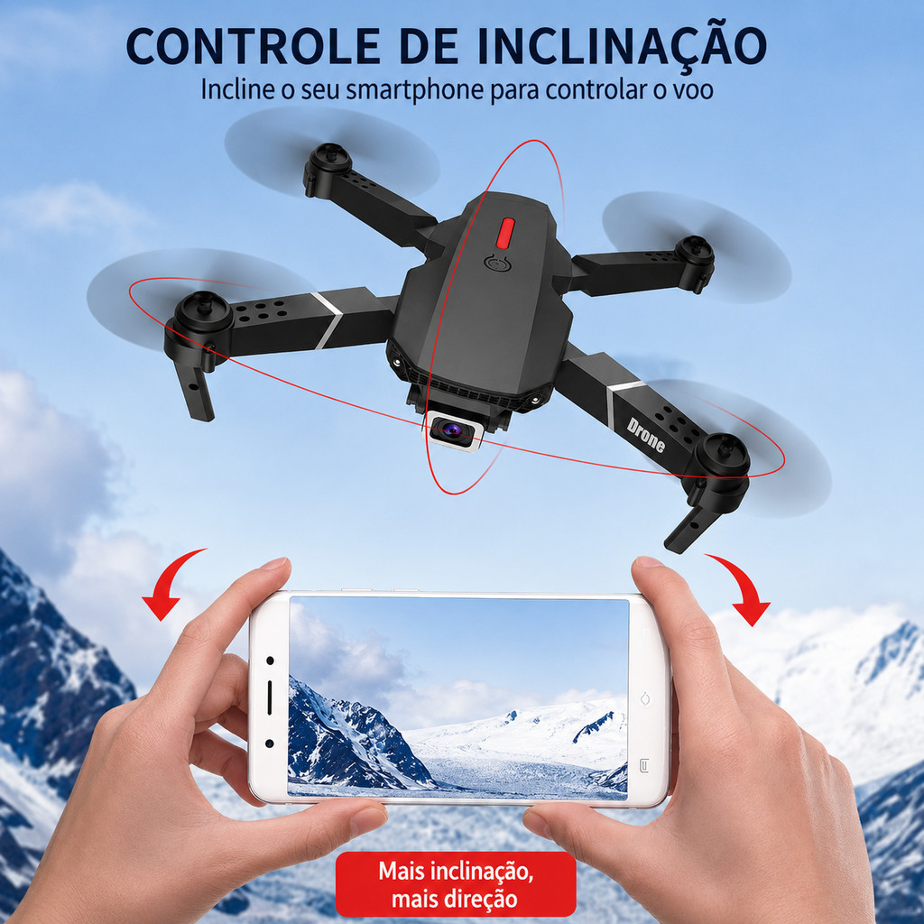 Drone E88 Dobrável com Câmera HD WiFi Controle Remoto para Fotos e Vídeos Aéreos