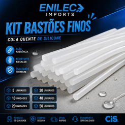 Kit Bastão Cola Quente Fino Silicone Transparente 5 10 20 30 40 50 Unidades