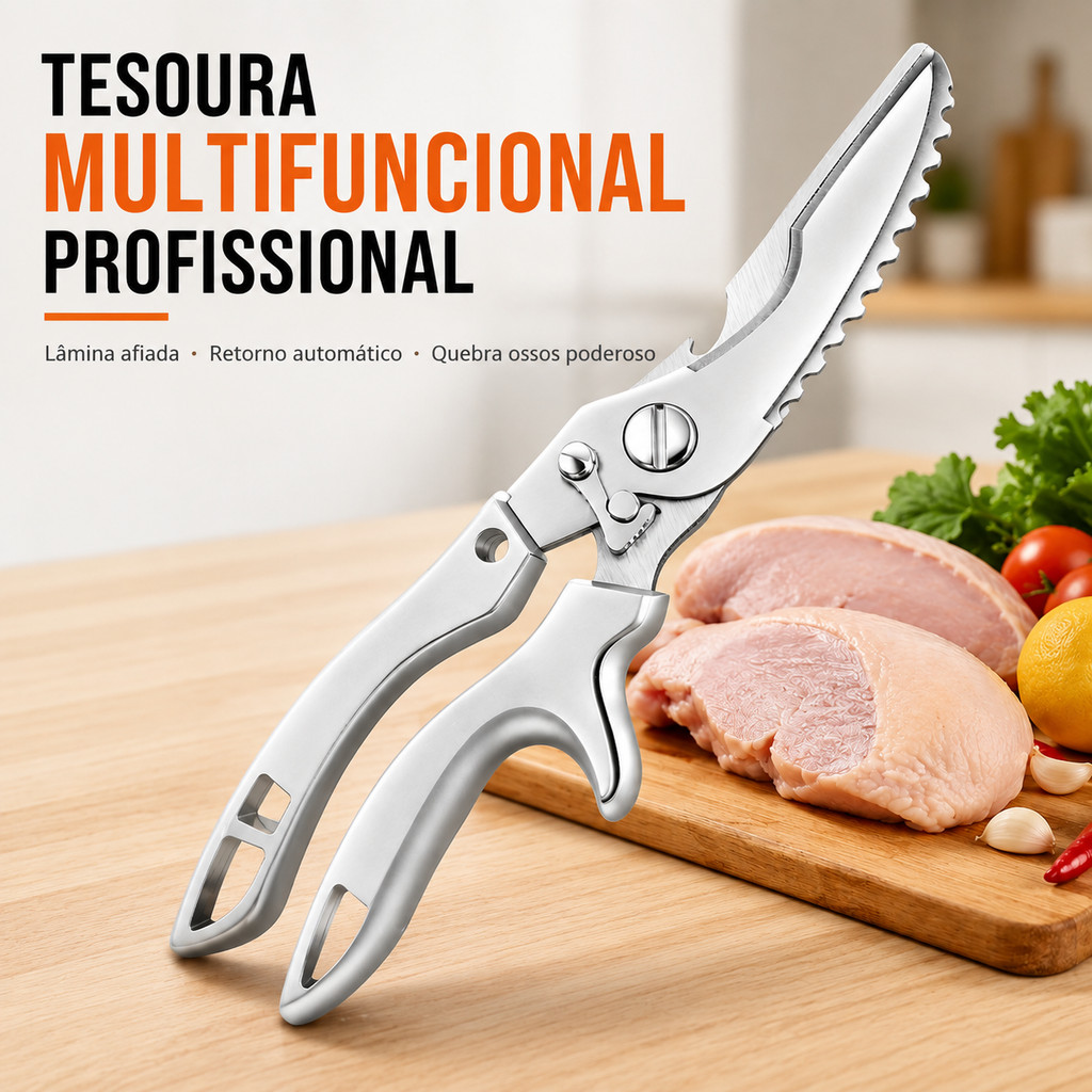 Tesoura Profissional de Cozinha，Multifuncional para Frango, Carnes, Legumes e Aves
