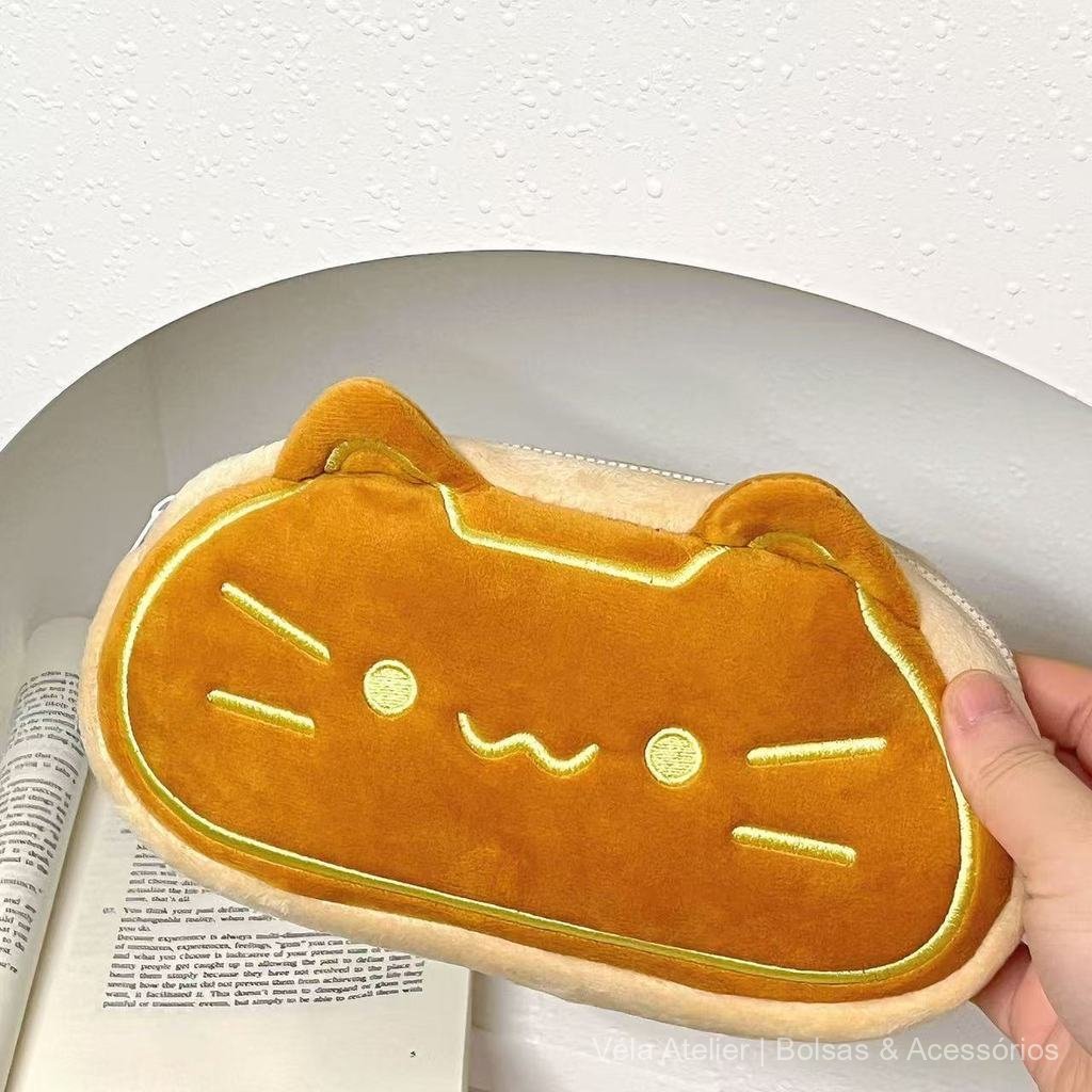 Estojo de lápis estilo gato para estudantes, material de papelaria fofo, caixa de papelaria de alto valor, bolsa de arma