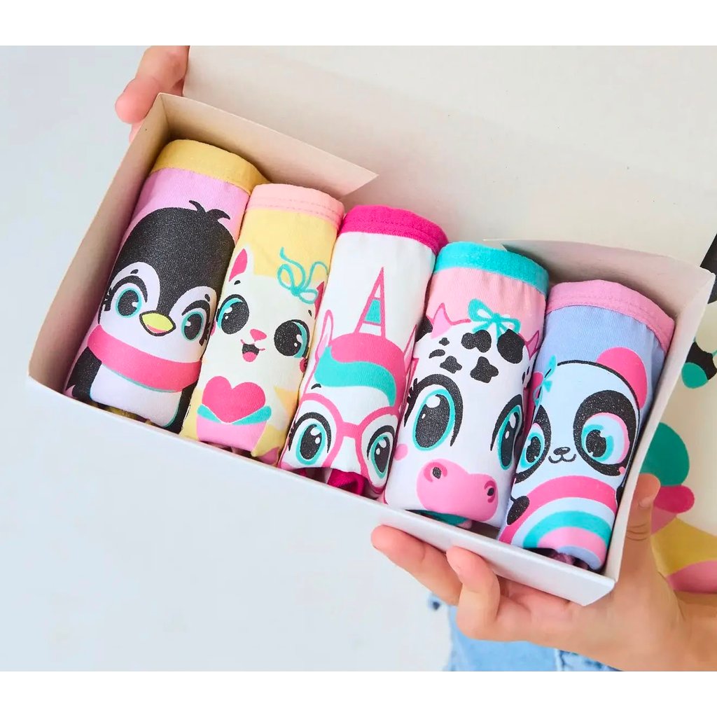 Kit com 5 Calcinhas Infantis Menina Algodão Premium Estampadas Confortáveis e Macias