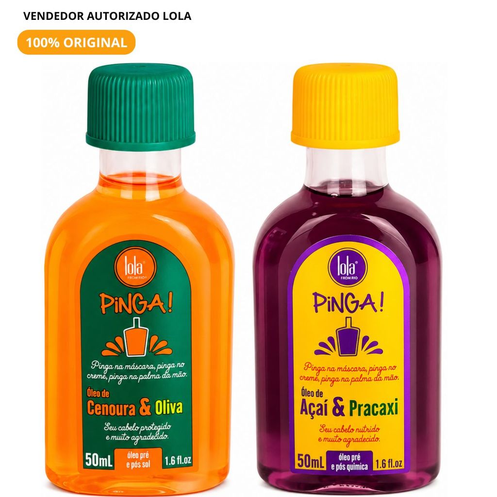 Pinga Lola Cosmetics Kit com 2 Óleos Vegetais – Cenoura & Oliva + Açaí & Pracaxi 50ml